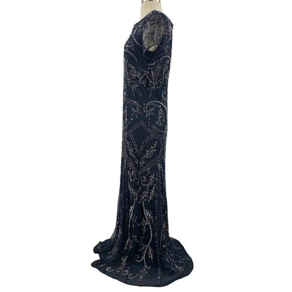 Pisarro Nights Women's Illusion Beaded Cold Shoulder Mesh Gown Size 8 NWT - Picture 2 of 12